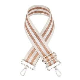 Whakano Fashion Striped Adjustable Shoulder Strap for Bags Women and Men, 5 cm Wide Shoulder Strap, Length Adjustable 80-130 cm Shoulder Strap, for Carry Bags, Silver Buckle, White