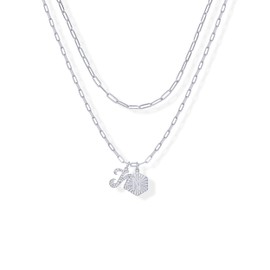 PAVOI Rhodium Plated Initial Letter Pendant Layered Necklace for Women - Alphabet Letter Statement Layering Necklace - Letter N, White Gold, Cubic Zirconia