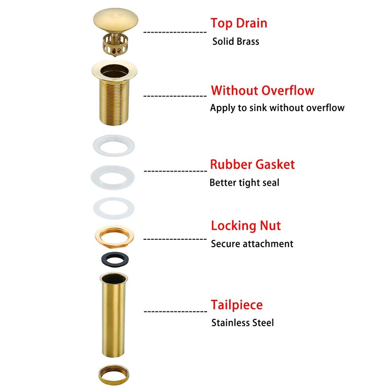 SWHYGER Bathroom Sink Drain Without Overflow Polished Gold,Bath Faucet Vessel