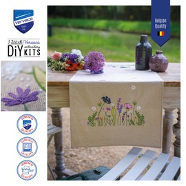 VERVACO Stickpackung Tischläufer Sticken Set Erwachsene Vorgedruckt LILA GARTENPRACHT Stickläufer zum Selbersticken Decke Sticken Stickpackung Plattstich ca. 40 x 100 cm Kreatives Geschenk