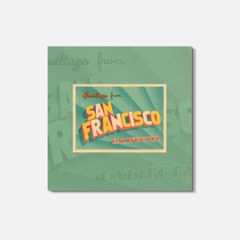 Unbranded San Francisco California USA Retro Greetings 4'' X 4'' Square Wooden Coaster