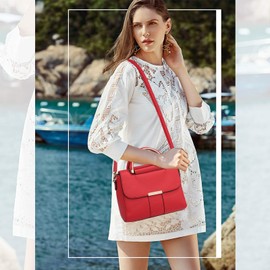 NICOLE & DORIS Top Handle Bag of Women Crossbody Bag Handbag with Arched Handle Small Square Bag PU Leather Shoulder Bag Cross Body Purse for Teens Girls Red