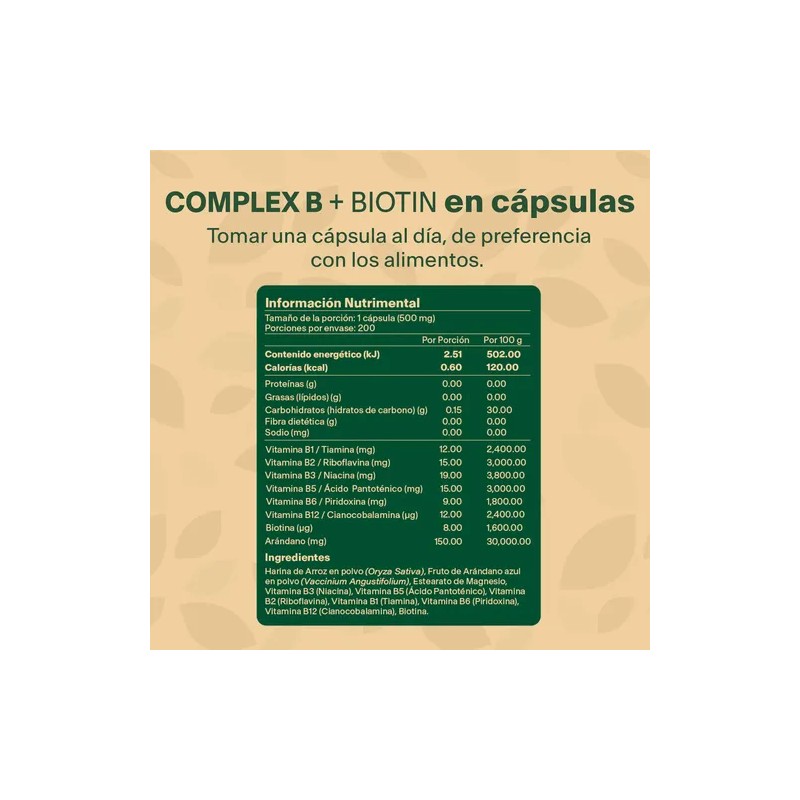 Complejo B Vitaminas B1 B2 B3 B5 B12 200 Caps