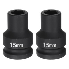 QUARKZMAN 2 Pcs Deep 6 Point Impact Sockets 3/4" Drive 15mm Metric 40Cr Alloy Steel Impact Sockets for Spindle Axle Nuts