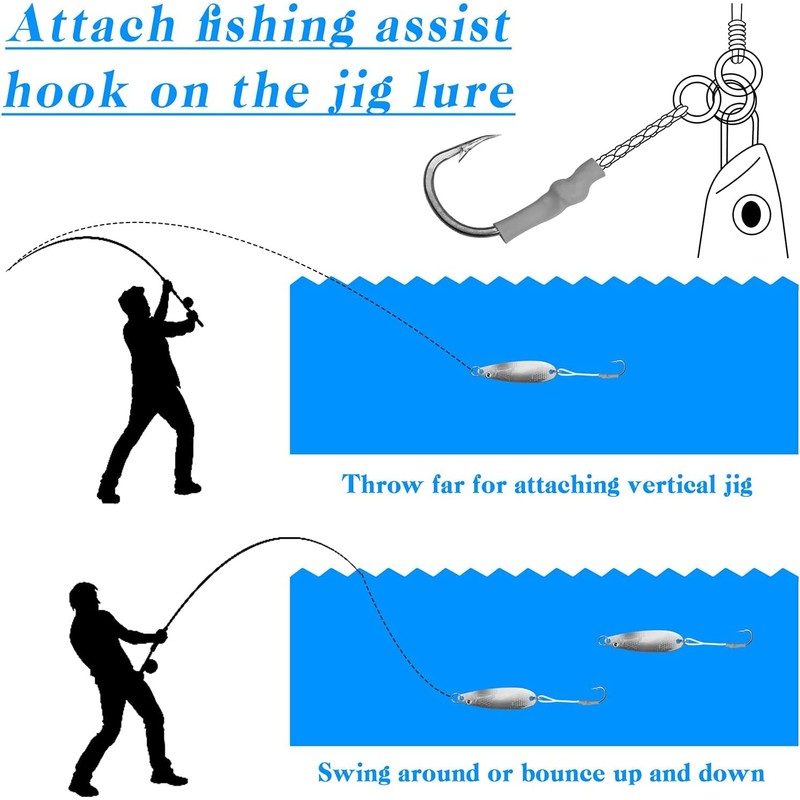 Assist Fishing Hooks 420 Stainless Steel with Red Braided Line