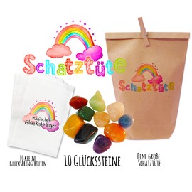 10x Magische Glückssteine in einer bezaubernden Schatztüte! 10x Glückstein-Tütchen, liebevoll bedruckt, tolles Gastgeschenk und Mitgebsel für Kindergeburtstag, Schatzsuche, Schnitzeljagd oder Hochzeit