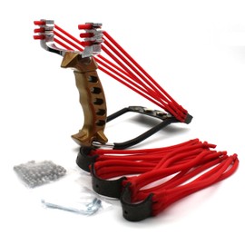 GEEN Resortera Metálica Profesional, Slingshot de Caza para Adultos, Catapulta para tirachinas de Alta Velocidad, 100 Municiones y 3 Juegos de Ligas de Repuesto (Resortera Dorada)
