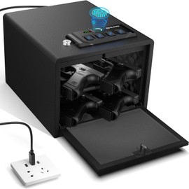 Z ZLJUAN Gun Safes for Pistols,Quick-Access Handgun Safe,Safety Device with Biometric&Digital Key Pad&Key,High Capacity Pistol Safe for Nightstand&Car&Home&Office (Black-with Backup Power Cable)