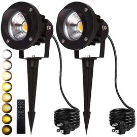 20W Outdoor Led Spot Lights,120V Landscape Lighting With Plug Cord,2700K-6500K Stepless Dimmable Outdoor Landscape Spotlight with Timer and Remote,Waterproof Landscape Lights for Yard Garden (2Pack)