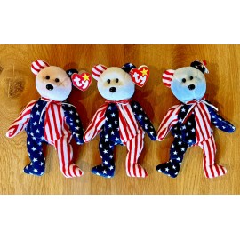 Ty Beanie Baby SPANGLE PINK HEAD Bear USA Stars & Stripes June 14 1999 NEW NWT MINT