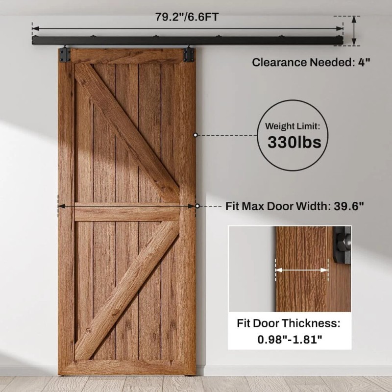 Ccjh 6.6FT Box Rail Hardware Sliding Barn Door Track Aluminium