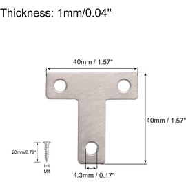 16Pcs Stainless Steel T Brackets, 40x40mm Flat T Corner Bracket, T Bracket Connector Fixing Repair Plates, Heavy Duty Furniture Fastener Joint Corner Connector for Wood Shelf (40x40mm(1.57"x1.57"))