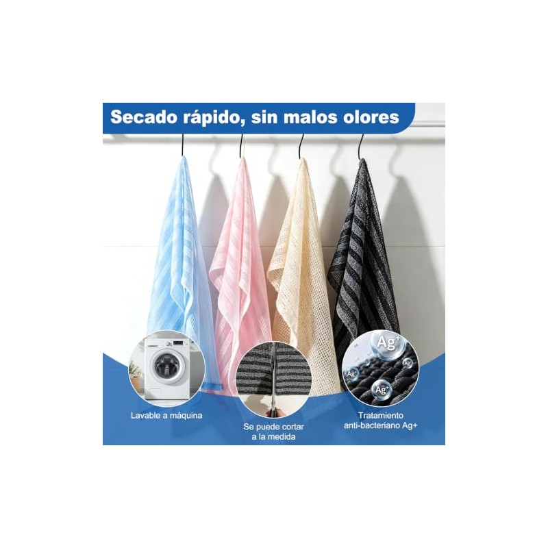 4PCS Zenbody Toalla Exfoliante Japonesa, Doble Cara con 4 Ganchos