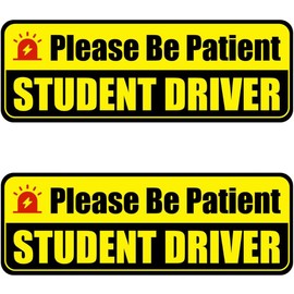 Lusinus Student Driver Magnet for Car - 2-Pack Reflective Funny Magnetic Bumper Sticker Set - Removable Novice Driver Safety Attention Sign - Weather-Resistant (Please Be Patient - Black)