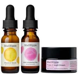 MAD HIPPIE Mini kit aclarante Skin Brightening incluye Serum de vitamica C 30ml, exfoliante de AHA 30ml y crema de Noche Triple C ultrahidratante 60g