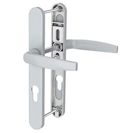 Bricard 788927 Handle Set on Emetal Plate and Stand for Front Door (for Euro Cylinders) Painted Silver