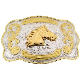 WMG Unisex Fashion Large Westerm Rodeo Gold Tone Belt Buckles (Horse Head)