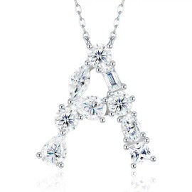 Pass Diamond Tester Letter M Multi Cut VVS Moissanite Necklace 925 Silver Platinum Plated Elegant Fine Jewelry NecklaceColor: Silver, Length: 18inches, Design: A