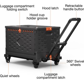 Foldable Utility Cart Collapsible Crate Rolling Carts with Wheels, Hand Truck Storage Box with Telescoping Handle, Folding Shopping cart with Wheels for Office Shopping Camping Travel Moving