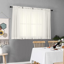 Chyhomenyc Ivory Sheer Window Curtain Panels 45 Inch, Set of 2, Light Filtering Solid Voile Curtains Drapes for Small Window/Living Room/Bedroom, Rod Pocket, 42W x 45L inches