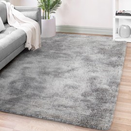 FVVRAX Area Rugs Living Room Rug, Soft Fluffy Shaggy Bedroom Rug Floor Carpet, Large Carpets for Kids Girls Dorm Nursery Bedside Rug, 92x153cm, Tie Dyed Light Grey