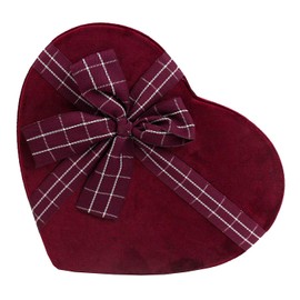 Emartbuy Rigid Luxury Hearts Shaped Presentation Velvet Gift Box, 18 cm x 14.5 cm x 5.5 cm, Burgundy Gift Box with Black Interior and Striped Decorative Ribbon