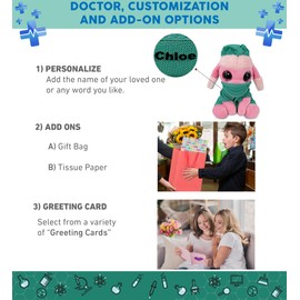 DolliBu Small Pink Poodle Dog - Sparkle Eyes Doctor Plush Toy - Super Soft Dog Doctor Stuffed Animal Dress Up with Scrub Uniform and Cap Outfit with Personalization - 6 Inch