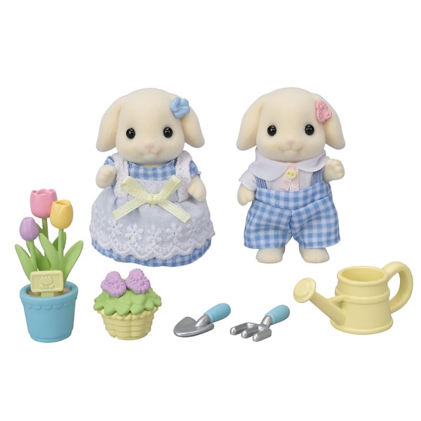 Sylvanian Families - 5736 Blossom Gardening Set -Flora Rabbit Sister & Brother- Dollhouse Playsets