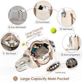 FIORETTO Womens Gym Tote Duffle Bag with Toiletry Bag, Sports Duffel Overnight Hospital Workout Carry on Bag for Girls with Wet Pocket & Shoe Compartment, Ideal for Travel, Swimming, Beige & Brown