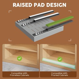 Seinloes 2Pack Expandable Pull Out Cabinet Organizer 21"Deep With Raising Pad for Framed Cabinets, Upgrade 3 Slide Rails Slide Out Drawers,Roll Out Shelves Adhesive,Adjustable Width 12.05"-20.4"Silver