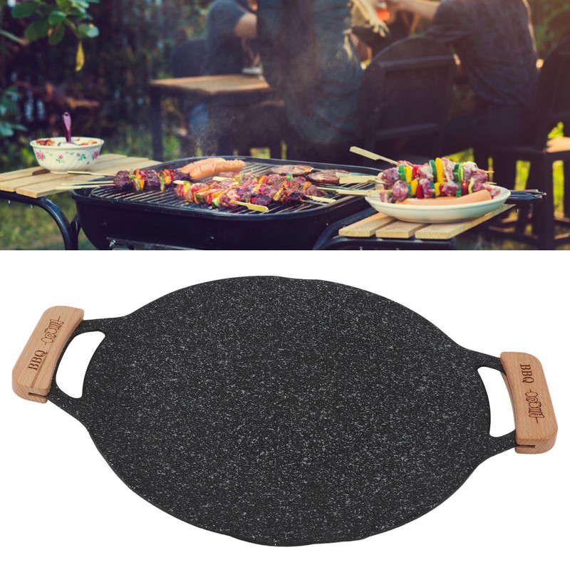 Round BBQ Grill Pan Metal Nonstick Grill Barbecue Plate Multifunctional