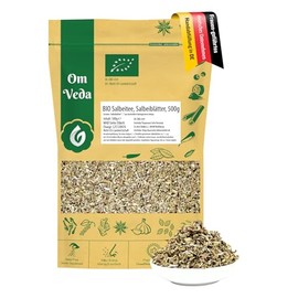 OmVeda Organic Sage Tea - Sage Leaves Cut and Natural - Ideal for Tea Preparations - Rich in Taste and Quality - Aromatic Herbal Tea - OmVeda (500 g)