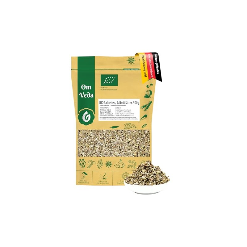 OmVeda Organic Sage Tea - Sage Leaves Cut and Natural