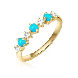 GLANZSTÜCKE MÜNCHEN Women's Ring 925 Sterling Silver Yellow Gold-Plated with Zirconia White/Turquoise (Rek.) - Multistone Ring Silver Ring Yellow Gold, 60, Silver, No Gemstone