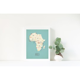Africa Wall Map Poster (11" x 14") Blue and off white - Detailed Map of Africa with all African Countries - Modern Africa Travel Map Wall Decor for Home, Bedroom, Classroom or Office