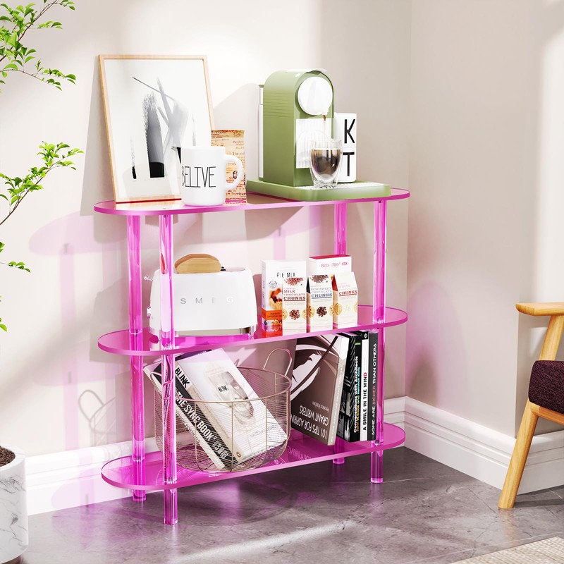 solaround Clear Bookshelf, Acrylic Bookcase with Open Book Shelf Console