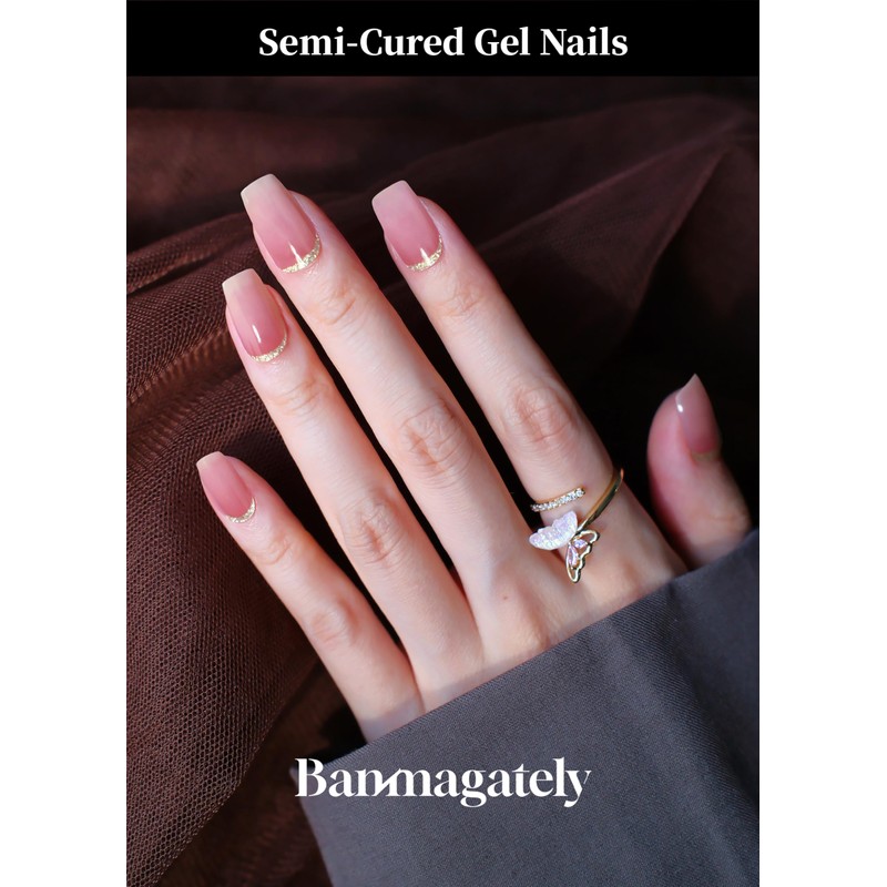 Banmagately Semi Cured Gel Nail Strips, 20Pcs Long Lasting Salon