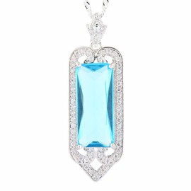 Riva Pendant with 45 cm Chain and Rectangular Cut Gemstone Cubic Zirconia CZ [5 Colours Available] in 18K White Gold Plated, Simple Modern Elegance, Cubic Zirconia Gold, Cubic Zirconia