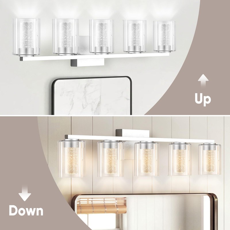 LED Modern Bathroom Light Fixtures Over Mirror, 5-Light Brushed Nickel