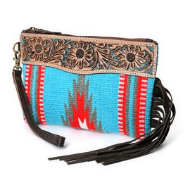Merbaa Women Monarch Mini Woolen Western Handmade Clutch Wallet- Zipper Foldover Clutch, Brown