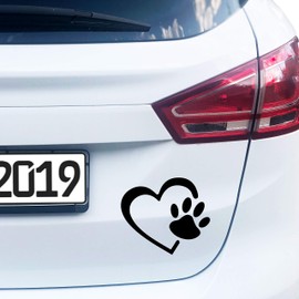 PrintAttack P069 | Dog Love Heart Paw Dog Sticker Dog Paw Cat Love Animal Paws (10 cm x 12 cm) | Sticker | Dog | Cat | Paw | Sticker for Car, Motorhome, Laptop (Black)