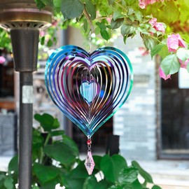 Saillong 2 Pcs Heart Wind Spinner 10 Inch, Stainless Steel Wind Spinners for Yard and Garden, Purple Hanging Wind Spinner, Heart Wind Sculpture Spinner Bulk, 3D Bird Deterrent Outside Decoration