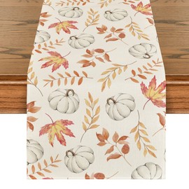 Artoid Mode Orange Pumpkins Fall Maple Leaves Fall Table Runner, Seasonal Autumn Kitchen Dining Table Decoration for Home Party Decor 13x108 Inch