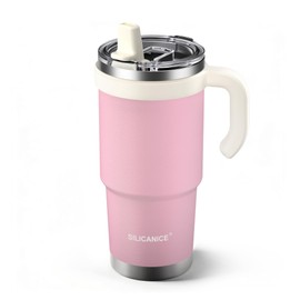 SILICANICE 24 Oz 360° Kids Travel Tumbler with Handle & Flip Straw Lid - 100% Leakproof, Detachable Straw, Vacuum Insulated Stainless Steel, Cup Holder-Friendly, BPA Free, Gift for Kids - Pink