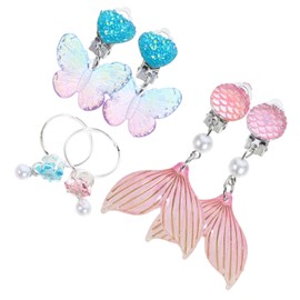Hohopeti 3 Pairs Cute Clip Earrings Set Non Pierced Ear Jewelry for Parties Adorable Mermaid and Easy to Wear Ear Clips for Dress Up