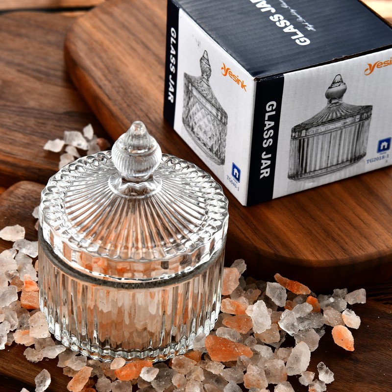 Crystal Glass Salt Cellar with Lid – 7oz Clear Salt