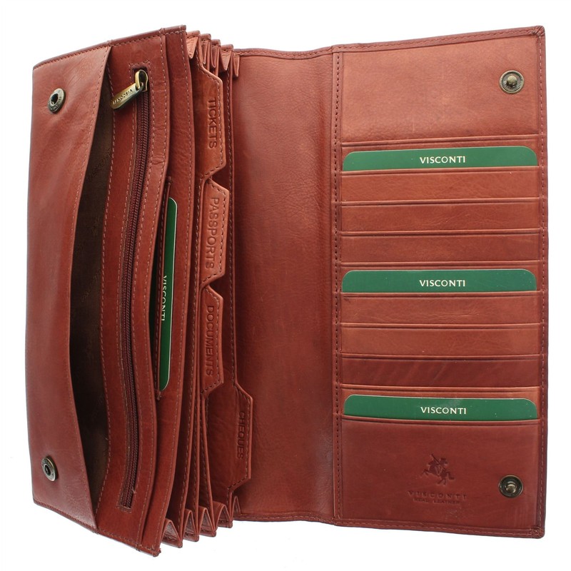 VISCONTI Leather Travel Organiser Wallet RFID Blocking 1179 Brown