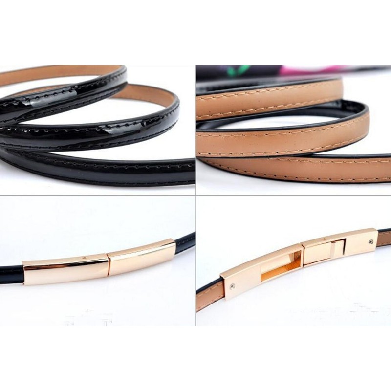Diyafas Thin Leather Belt with Metal Buckle Women's Dress Decorative