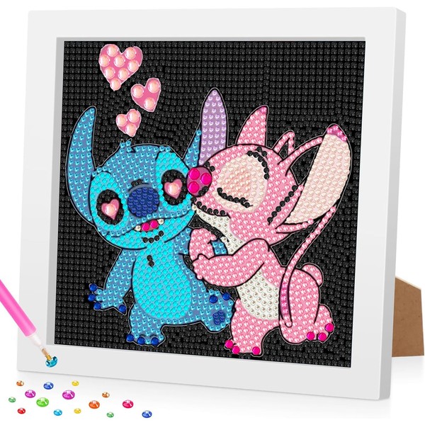 Stitch Diamond Painting Kits for Kids with Framed,Stitch Diamond Art for Kids,Full Drill Stitch Gem Art Kits for Kids,Crystal Art Mosaic Kits for Children Gift Home Wall Decor(7x7inch)