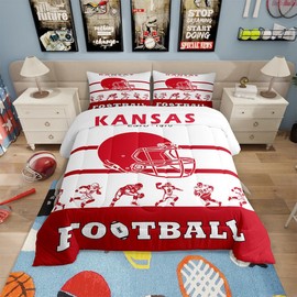 Erosebridal American Football Comforter Full Size,Football Bedding Sets for Kids Boys Girls,White Red Sports Comforter Sets,Football City Team Duvet Insert with 2 Pillowcases All Season(Kansas)
